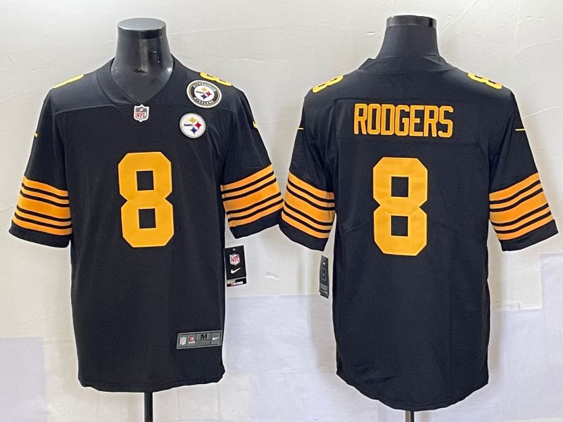 Men 2025 Pittsburgh Steelers #8 Rodgers Black yellow Nike Limited NFL Jersey style 2